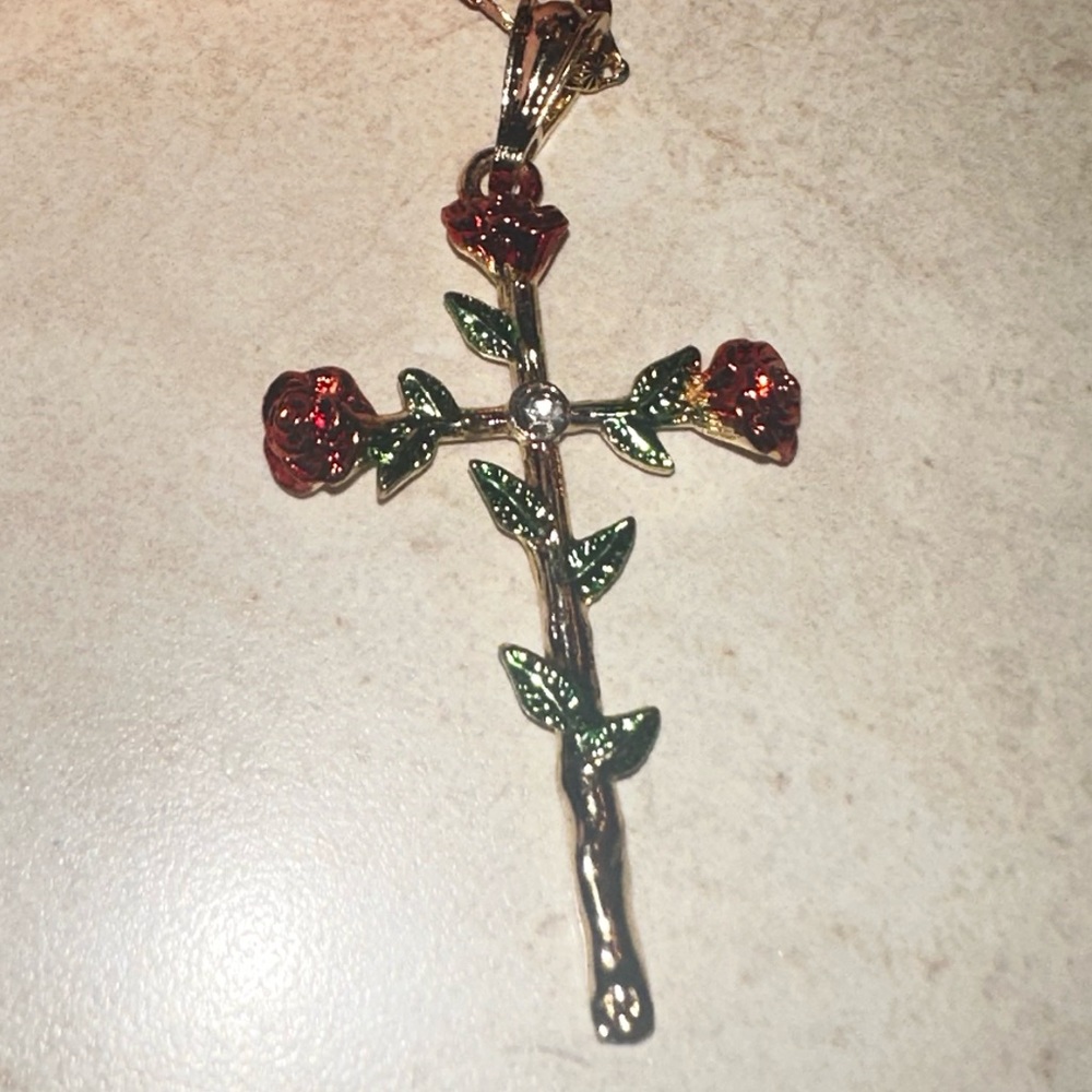 Gold plated earring necklace rose set